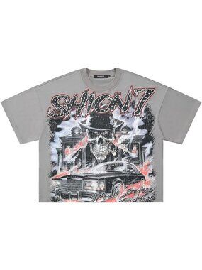 Men's Oversized Graphic Tee, Boxy Cropped Streetwear T-Shirt, Drop Shoulder